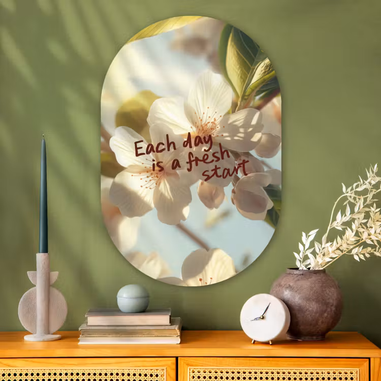 Muurovaal - Glas - Bloesems - Zonlicht - Quote - Wit — 2