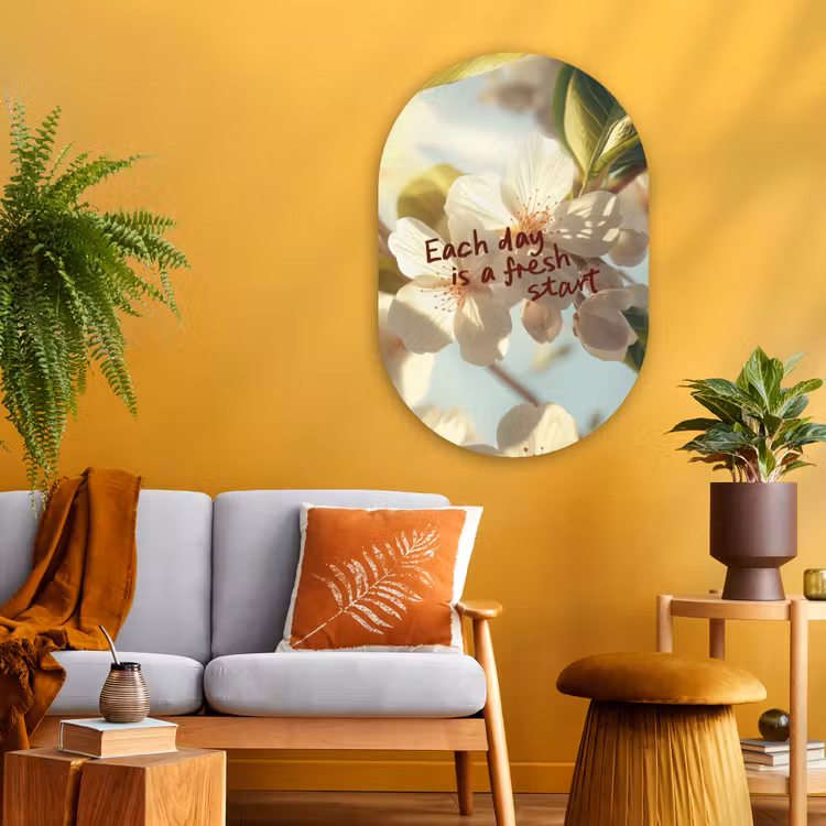 Muurovaal - Glas - Bloesems - Zonlicht - Quote - Wit — 3