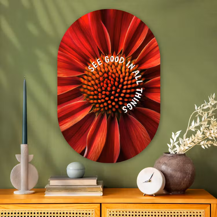 Muurovaal - Glas - Close up - Bloem - Quote - Rood — 2