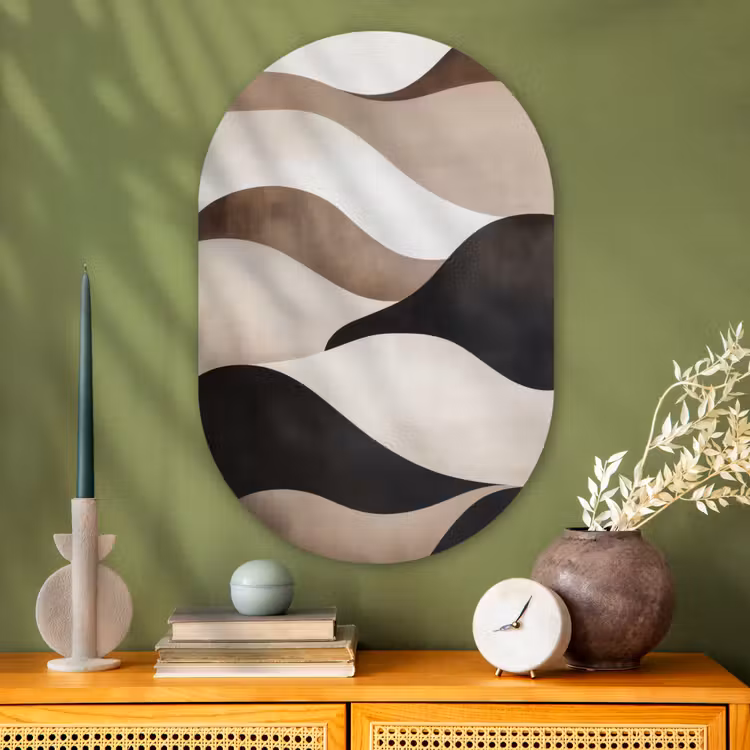Muurovaal - Glas - Golven - Abstract - Beige — 2