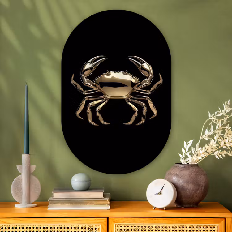 Muurovaal - Glas - Goud - Krab - Dieren - Zwart — 2