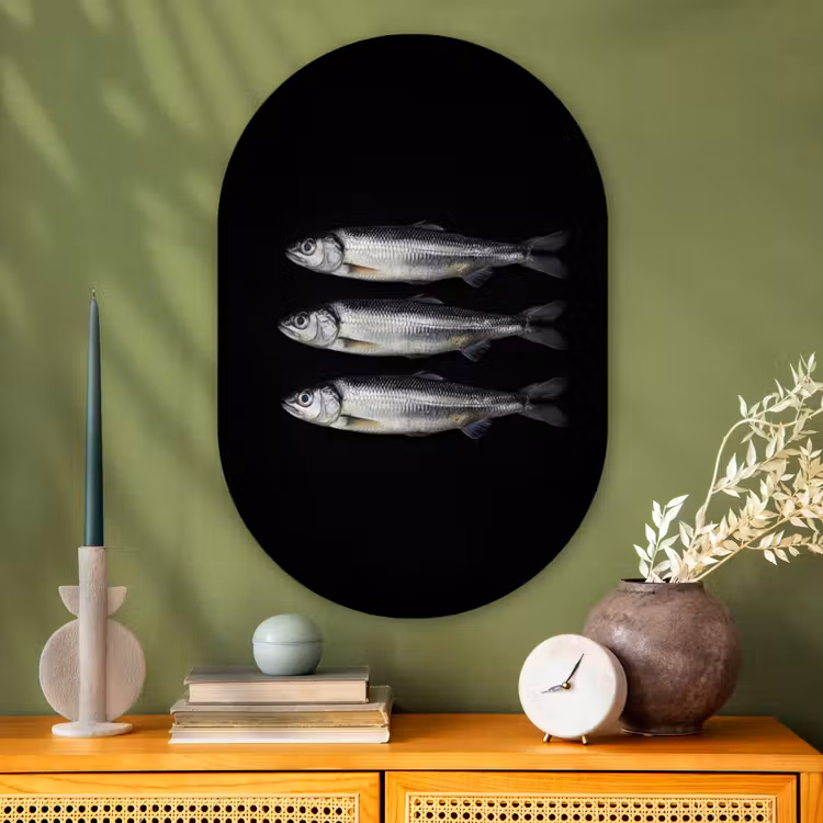 Muurovaal - Glas - Haring - Vissen - Zwart — 2