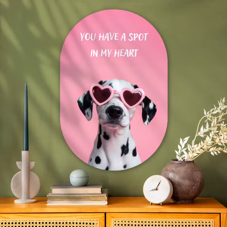 Muurovaal - Glas - Hartjes - Hond - Valentijn - Roze — 2