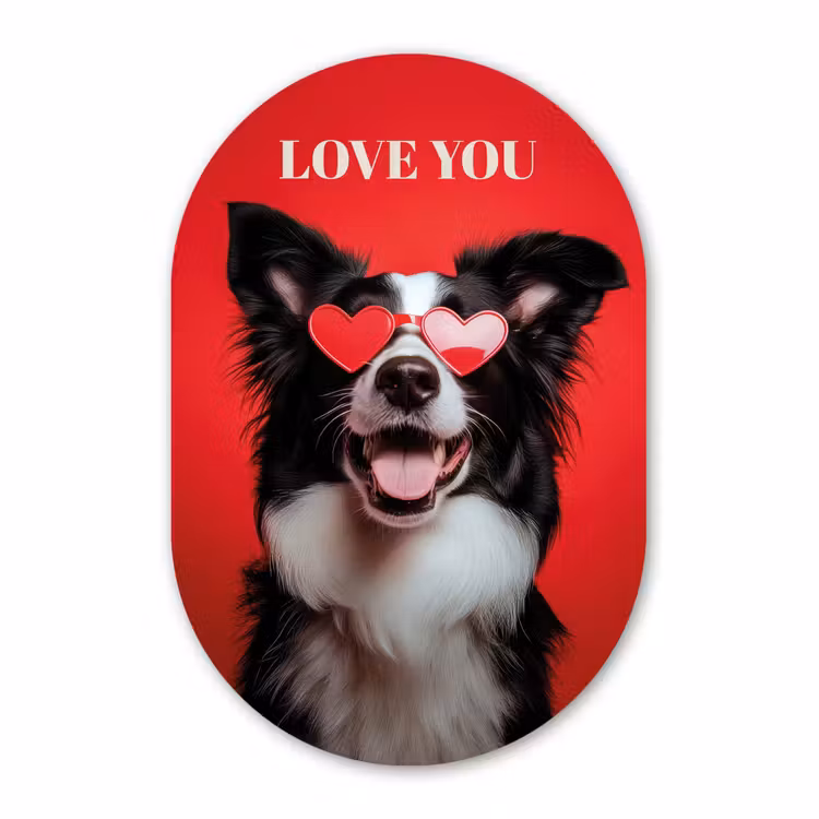 Muurovaal - Glas - Hond - Hartjesbril - Loveyou - Rood — 1