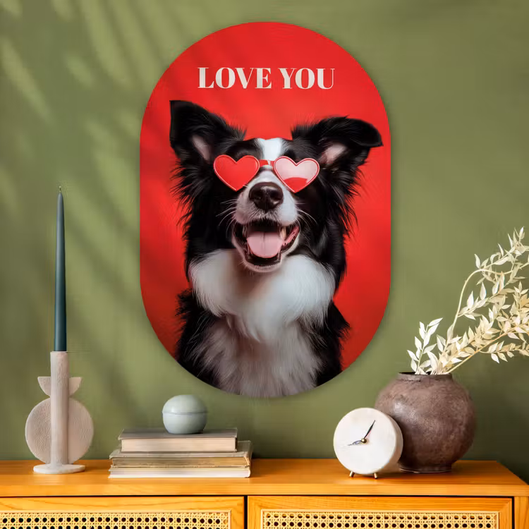 Muurovaal - Glas - Hond - Hartjesbril - Loveyou - Rood — 2