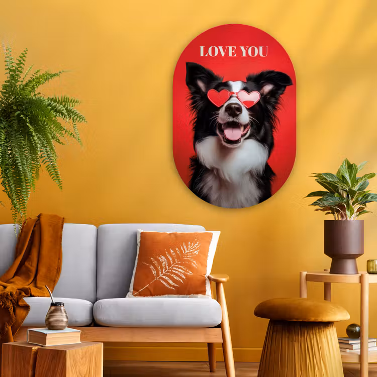 Muurovaal - Glas - Hond - Hartjesbril - Loveyou - Rood — 3