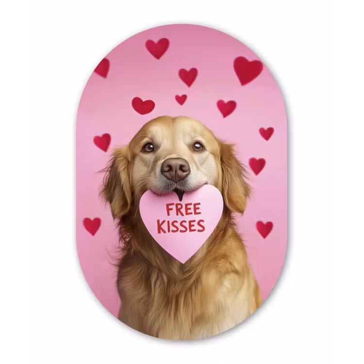 Muurovaal - Glas - Hond - Kiss- Valentijn - Hartjes — 1