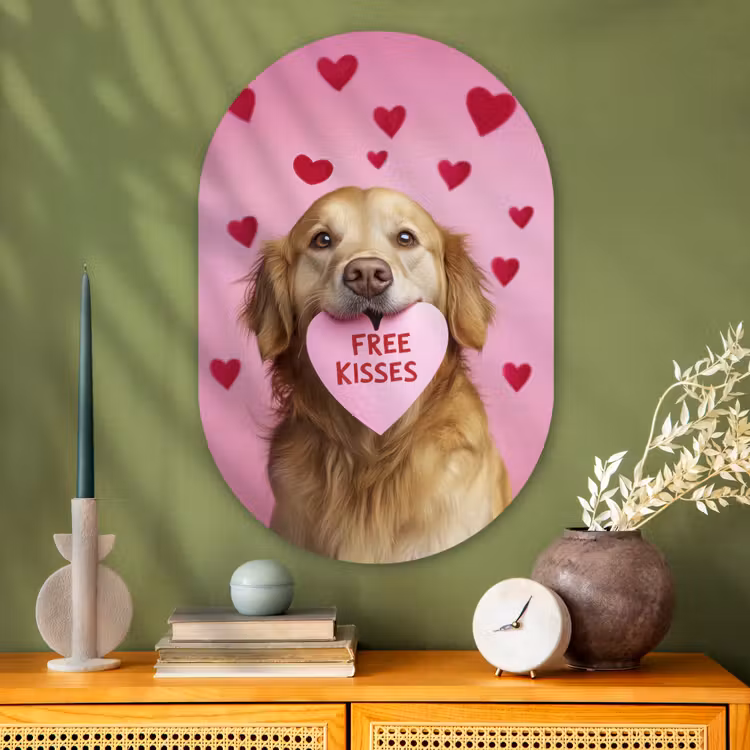 Muurovaal - Glas - Hond - Kiss- Valentijn - Hartjes — 2