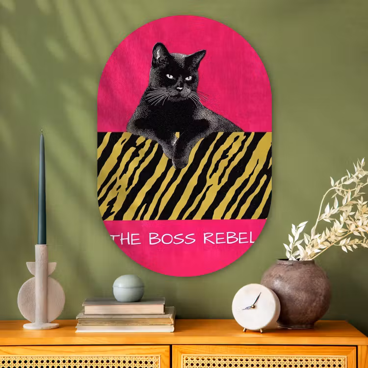 Muurovaal - Glas - Kat - Baas - Roze - Tijgerprint — 2