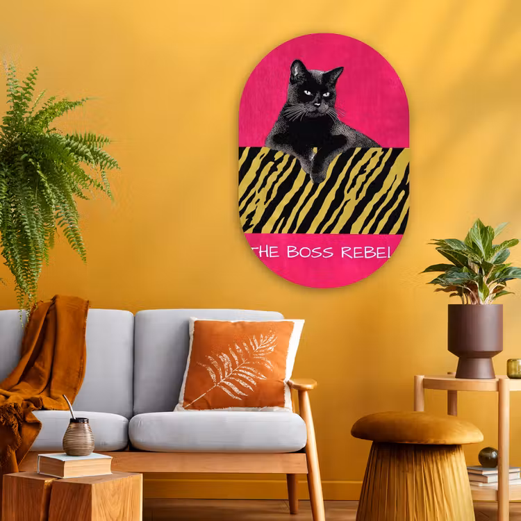 Muurovaal - Glas - Kat - Baas - Roze - Tijgerprint — 3