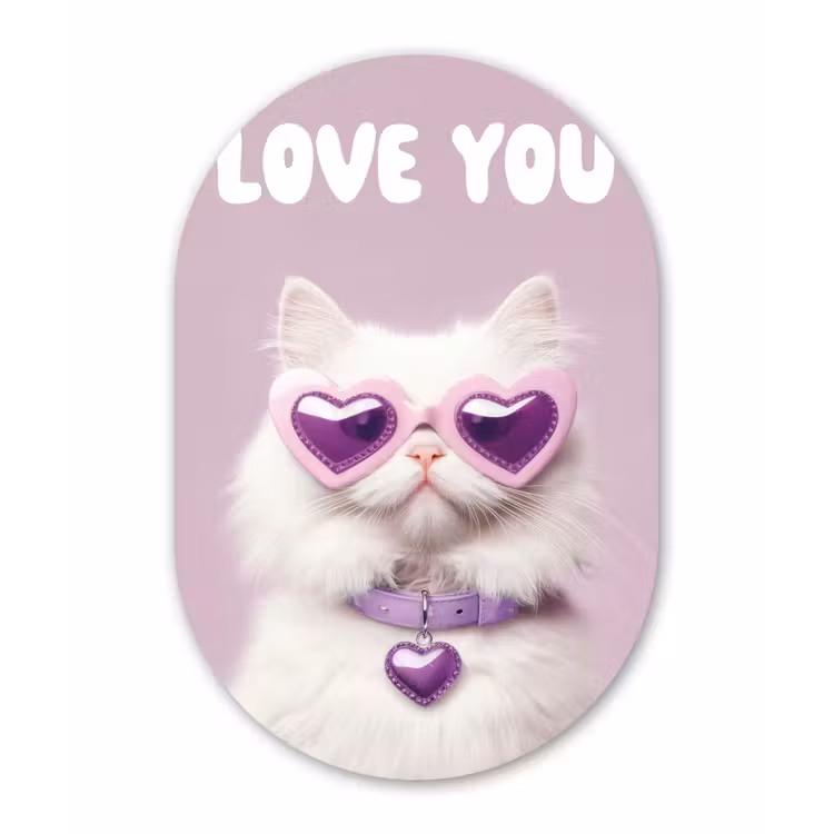 Muurovaal - Glas - Kat - Love - Paars - Valentijn — 1