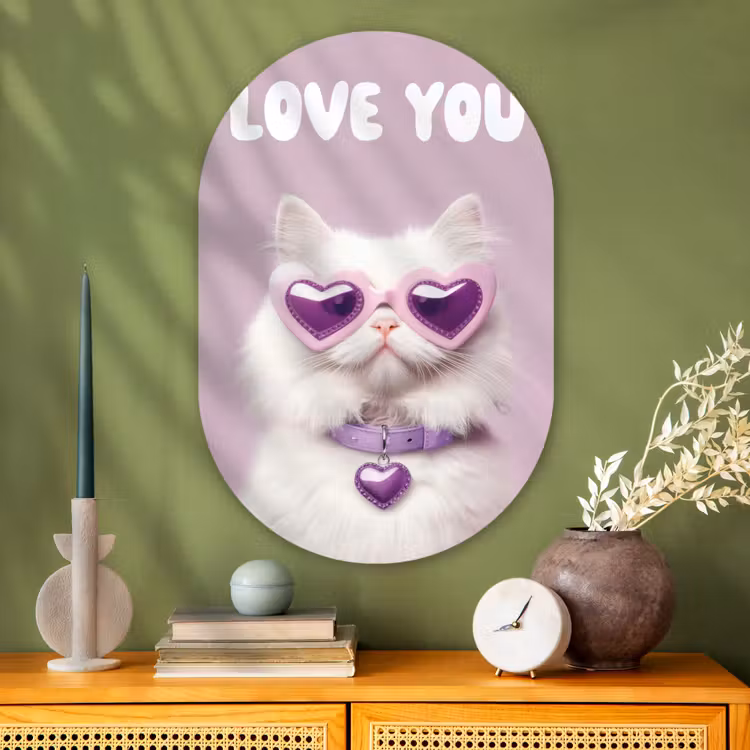 Muurovaal - Glas - Kat - Love - Paars - Valentijn — 2