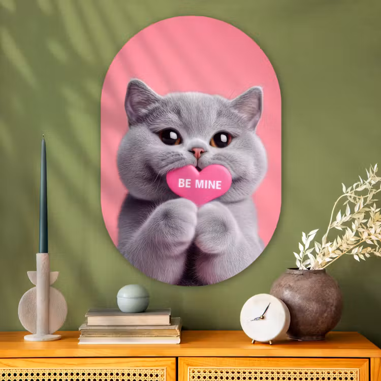 Muurovaal - Glas - Kat - Valentijn - Roze - Liefde — 2
