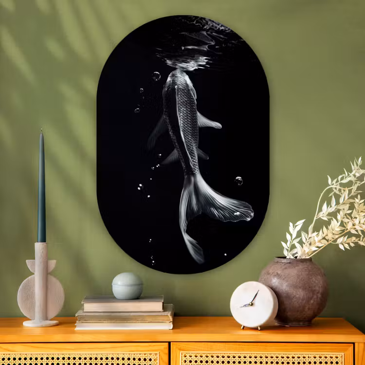 Muurovaal - Glas - Koi - Vissen - Water - Zwart — 2