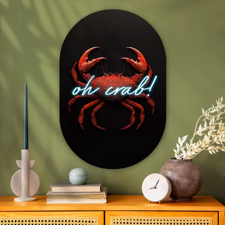 Muurovaal - Glas - Krab - Rood - Neon - Quote — 2