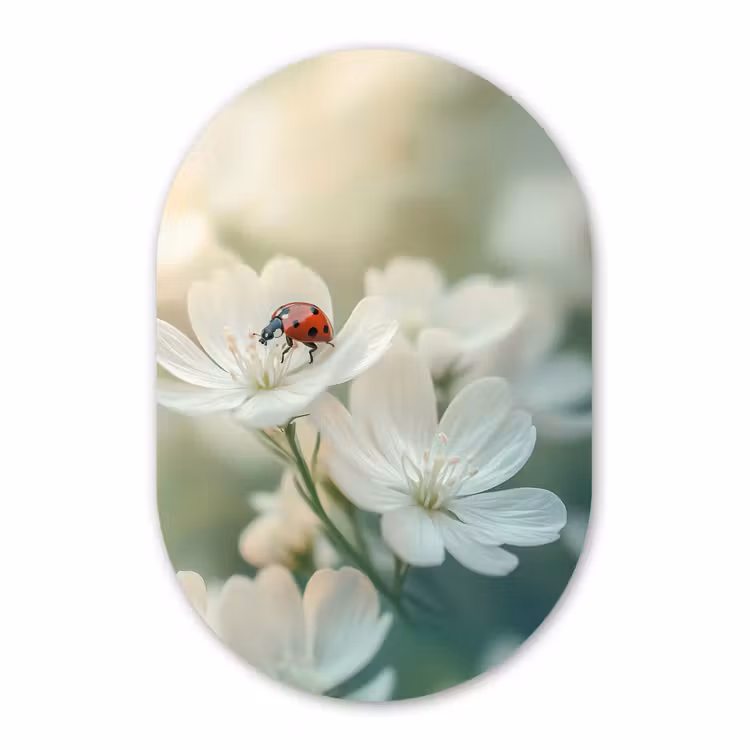 Muurovaal - Glas - Lieveheersbeestje - Bloemen - Wit — 1