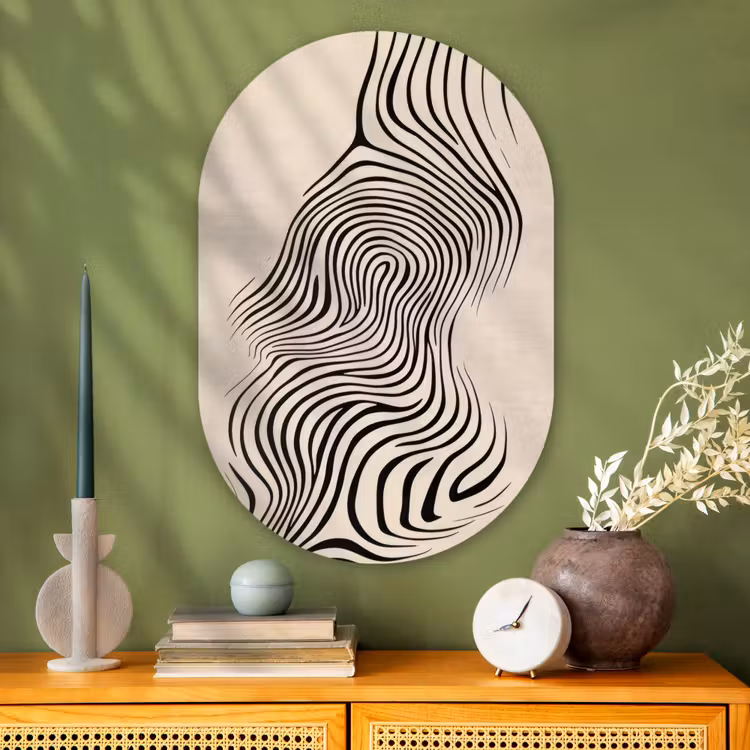 Muurovaal - Glas - Lijnen - Abstract - Golvend - Zwart — 2
