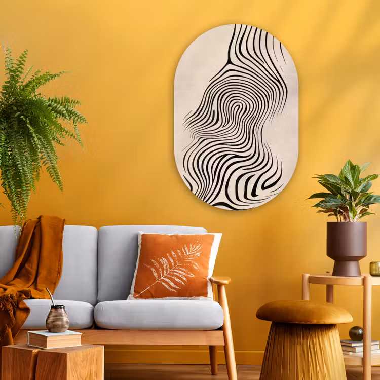 Muurovaal - Glas - Lijnen - Abstract - Golvend - Zwart — 3