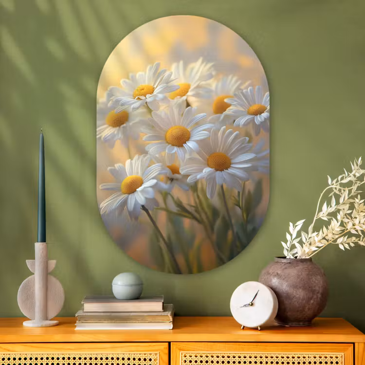 Muurovaal - Glas - Madeliefjes - Wit - Zonlicht — 2