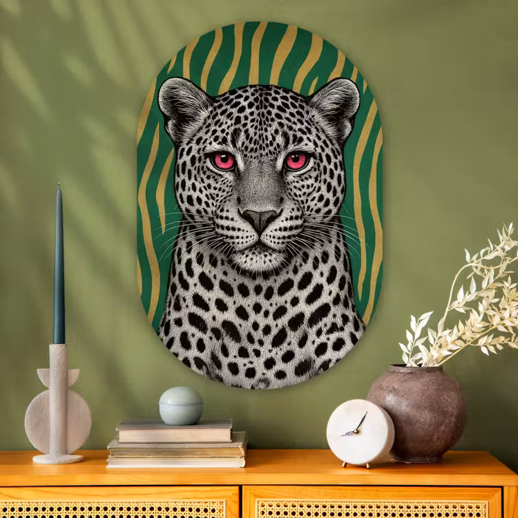 Muurovaal - Glas - Panter - Zebrapatroon - Groen — 2