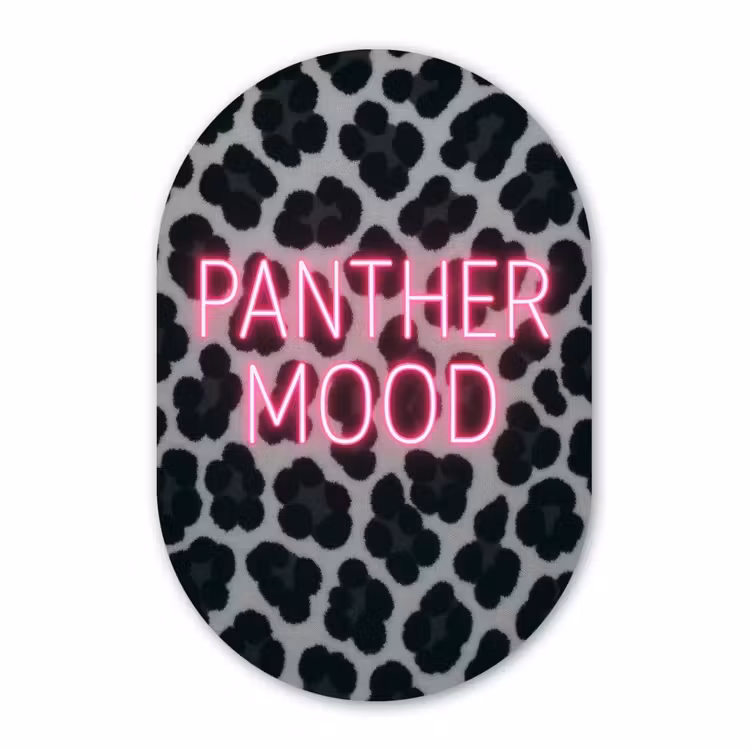 Muurovaal - Glas - Panterprint - Zwart - Neonletters - Roze — 1