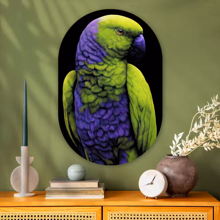 Muurovaal - Glas - Papegaai - Veren - Opvallend - Groen — 2
