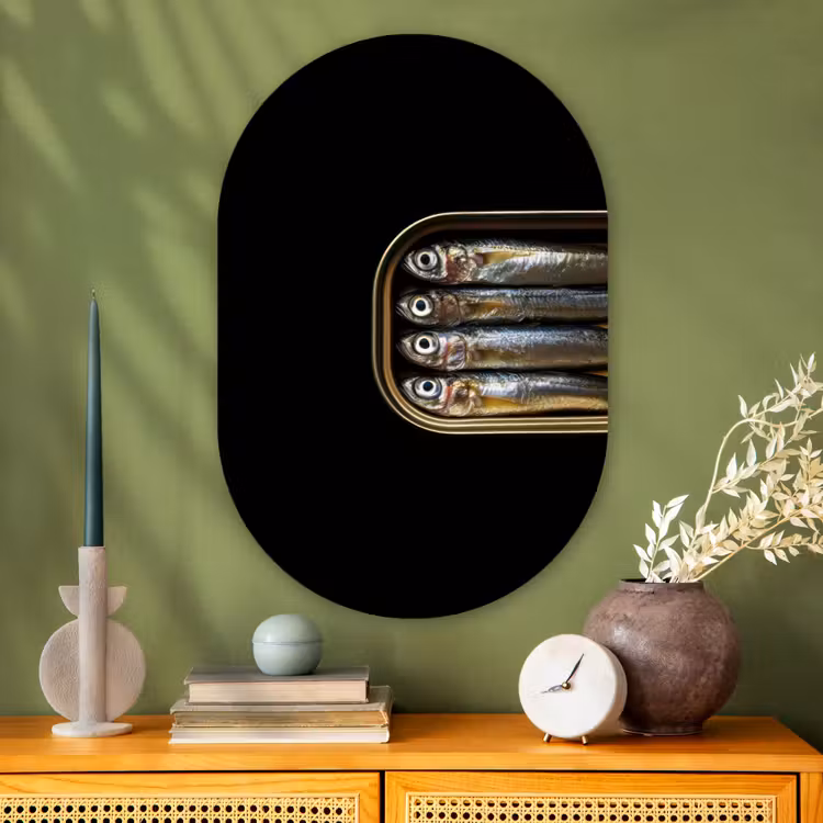 Muurovaal - Glas - Sardines - Blik - Zwart - Vissen — 2