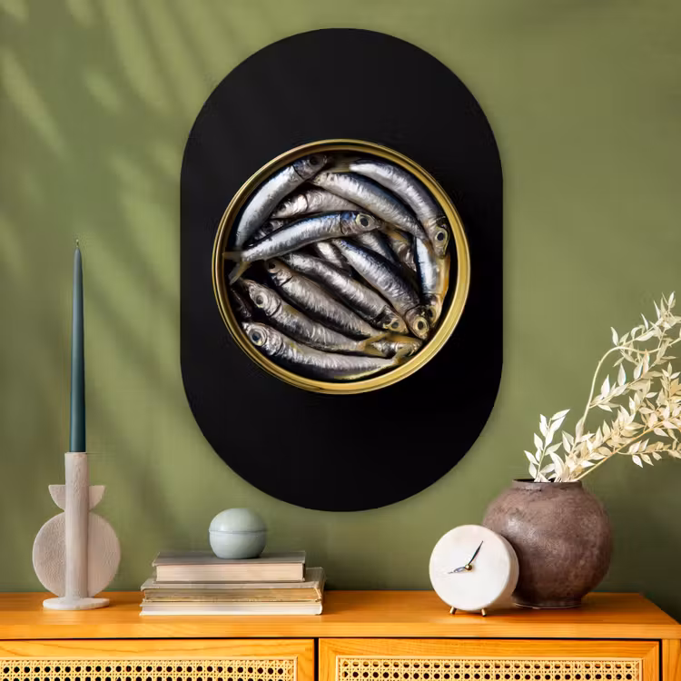 Muurovaal - Glas - Sardines - Vissen - Rond - Zwart — 2