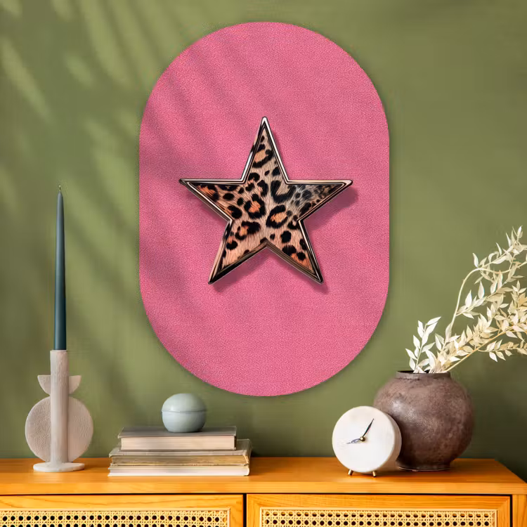 Muurovaal - Glas - Ster - Luipaard - Print - Roze — 2