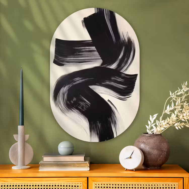 Muurovaal - Glas - Strepen - Zwart - Abstract — 2
