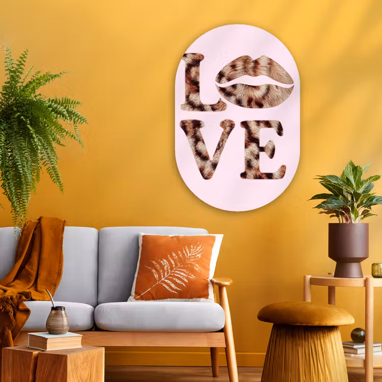 Muurovaal - Glas - Tekst - Love - Pantervacht - Lichtroze — 3