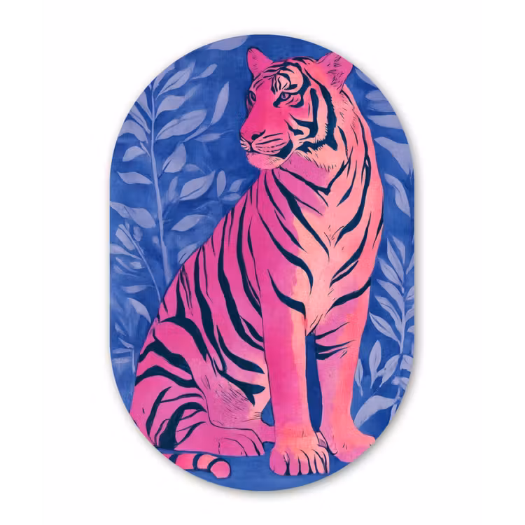 Muurovaal - Glas - Tijger - Roze - Bladeren - Jungle — 1