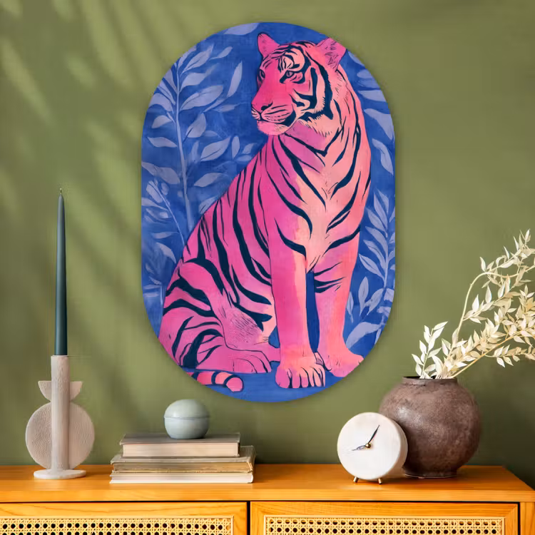 Muurovaal - Glas - Tijger - Roze - Bladeren - Jungle — 2