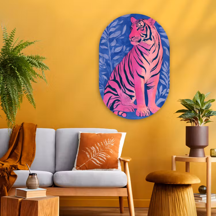 Muurovaal - Glas - Tijger - Roze - Bladeren - Jungle — 3