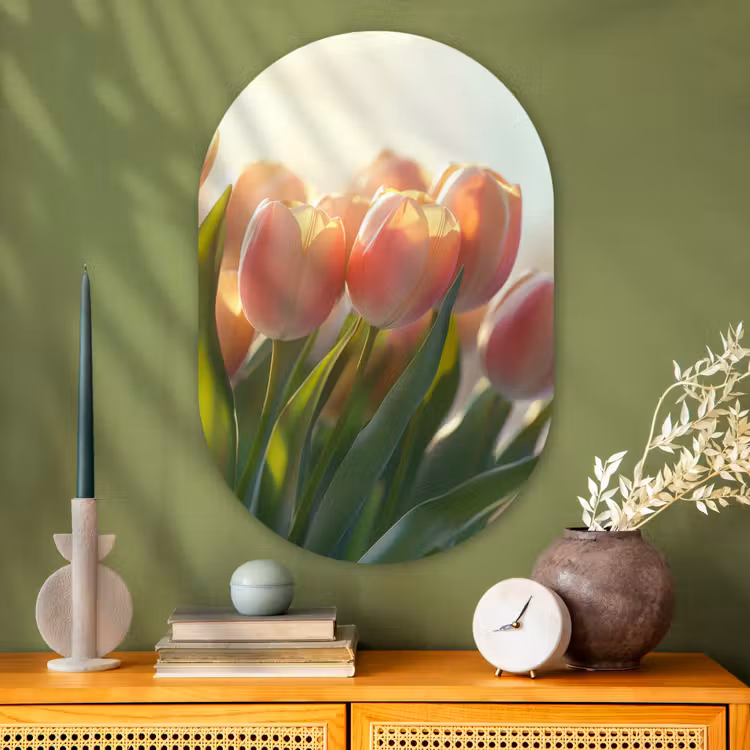 Muurovaal - Glas - Tulpen - Roze - Zonnestralen — 2