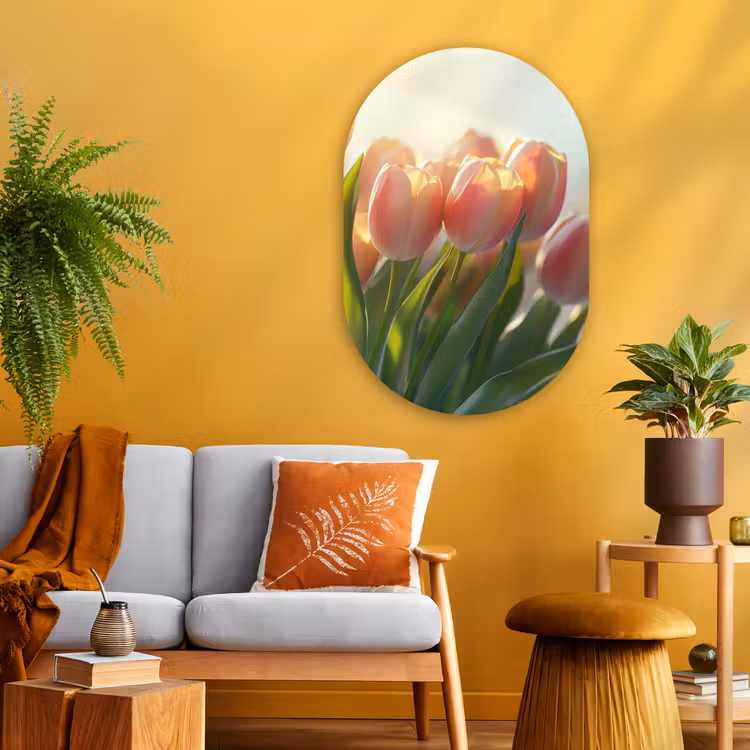 Muurovaal - Glas - Tulpen - Roze - Zonnestralen — 3