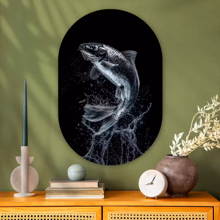 Muurovaal - Glas - Vis - Koi - Zwart - Water — 2