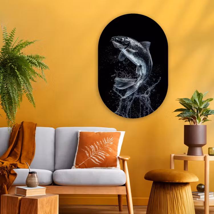 Muurovaal - Glas - Vis - Koi - Zwart - Water — 3