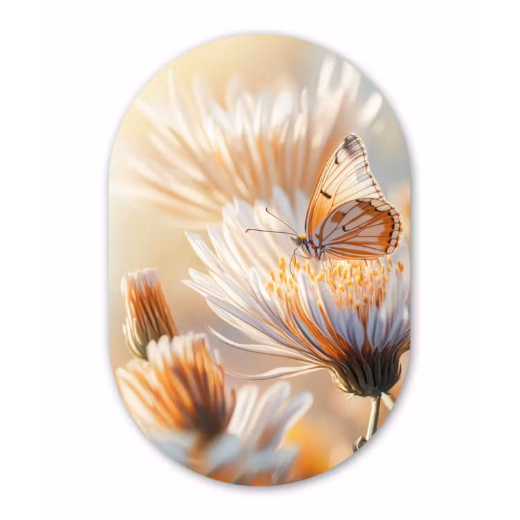 Muurovaal - Glas - Vlinder - Bloem - Oranje — 1