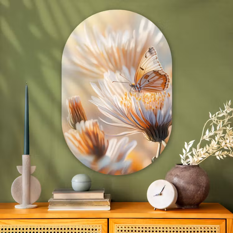 Muurovaal - Glas - Vlinder - Bloem - Oranje — 2