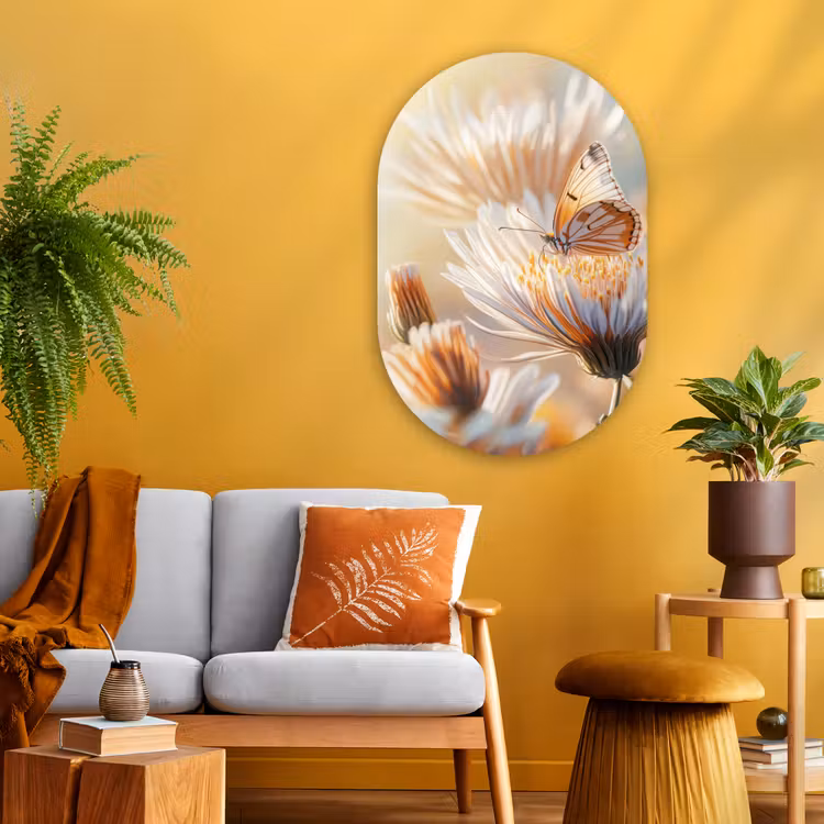 Muurovaal - Glas - Vlinder - Bloem - Oranje — 3