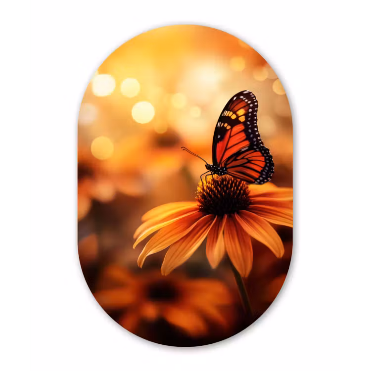 Muurovaal - Glas - Vlinder - Bloemen - Oranje — 1