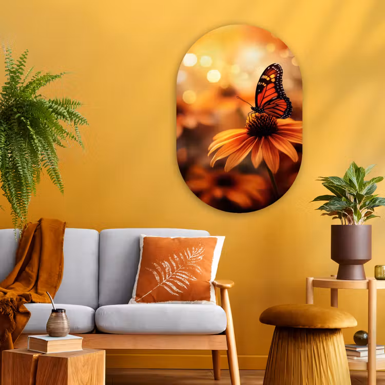 Muurovaal - Glas - Vlinder - Bloemen - Oranje — 3