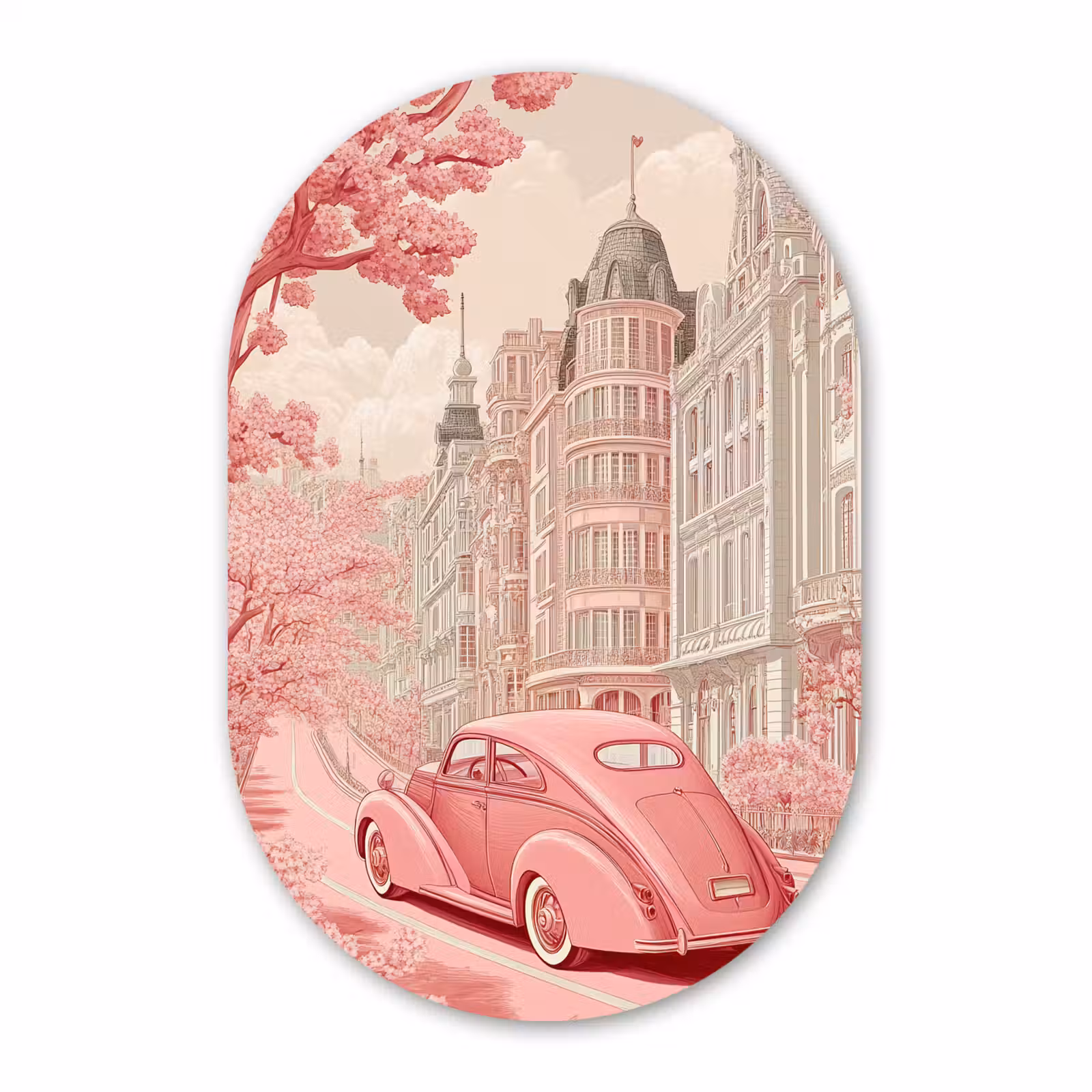 Muurovaal - Glas - City - Car - Pink — 1