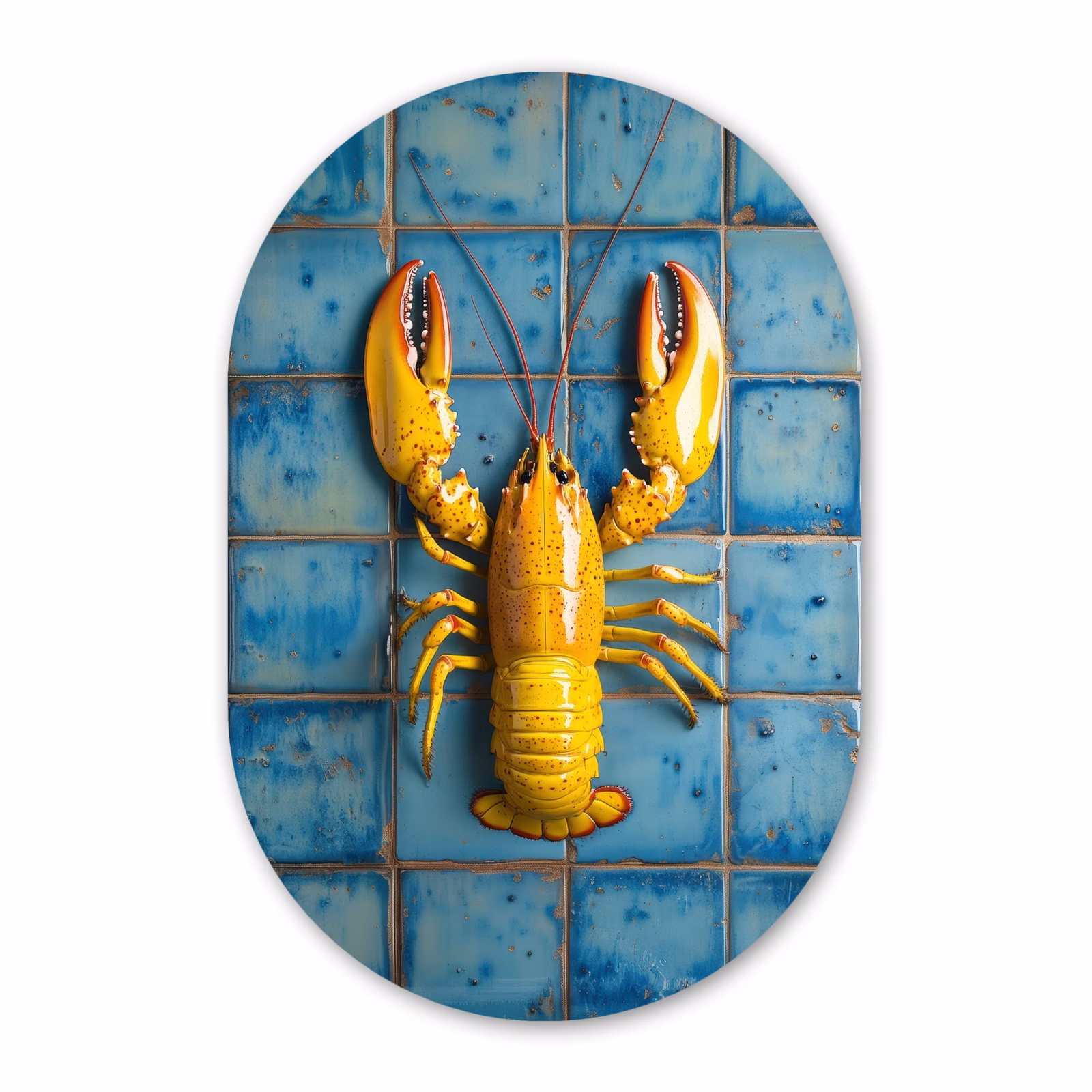 Muurovaal - Glas - Kreeft - Geel - Blauw - Tegels — 1