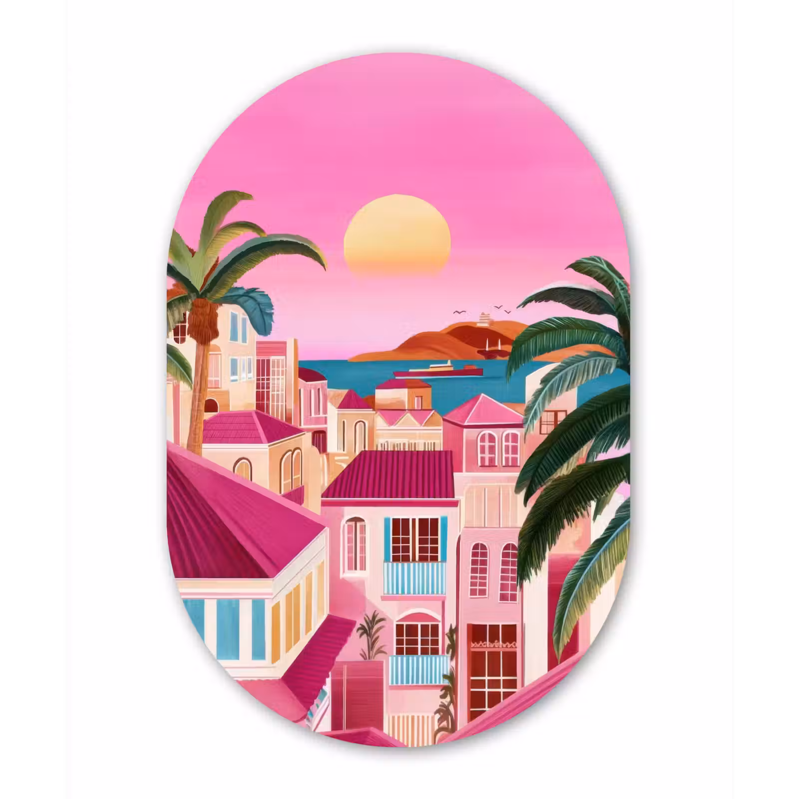Muurovaal - Glas - Stad - Roze - Palmbomen — 1