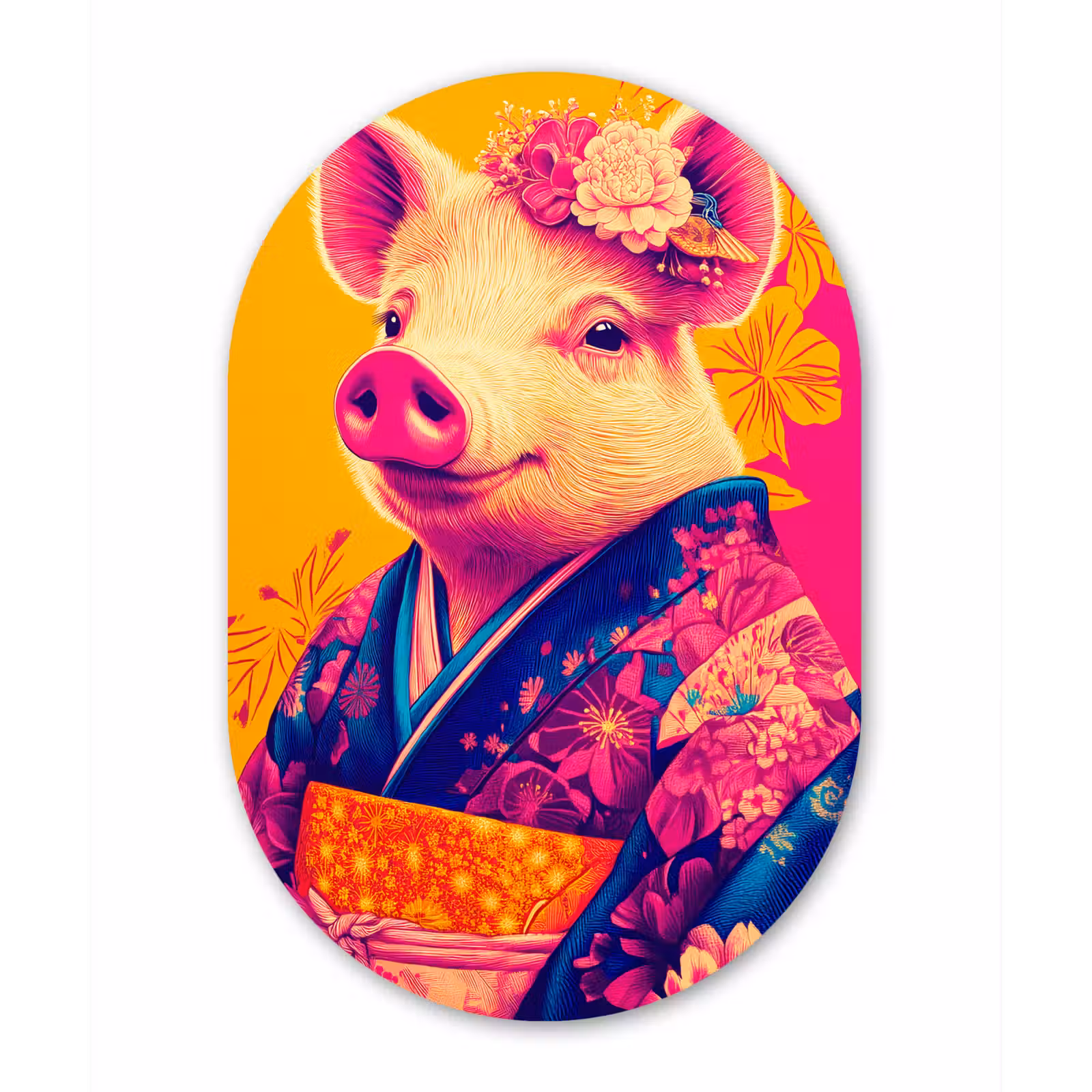 Muurovaal - Glas - Varken - Bloemkroon - Kimono - Abstract — 1