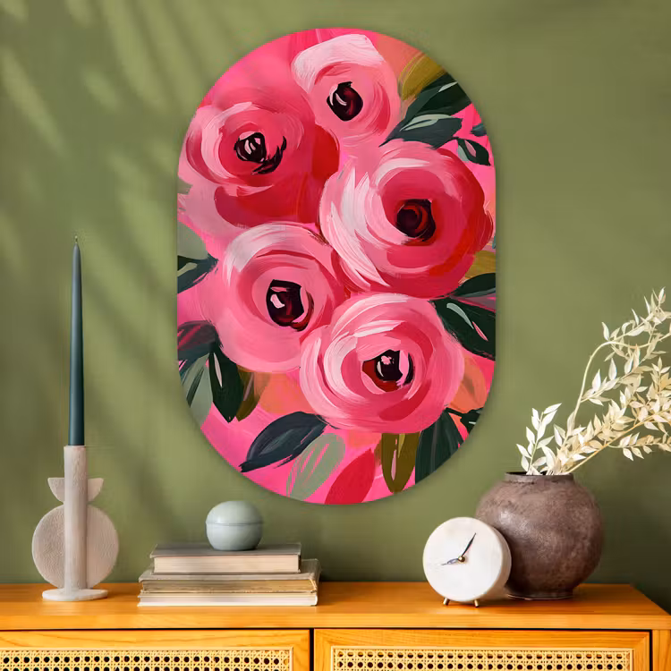 Muurovaal - Glas - Bloemen - Verf - Roze — 2