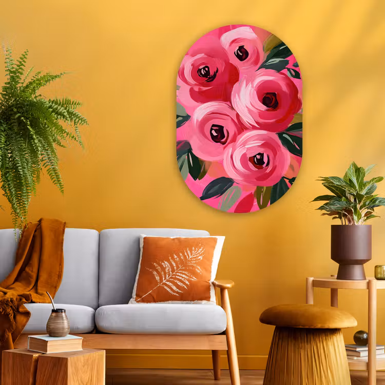 Muurovaal - Glas - Bloemen - Verf - Roze — 3