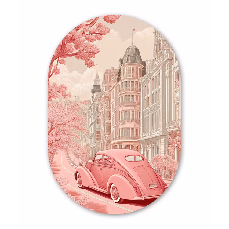 Muurovaal - Glas - City - Car - Pink — 1